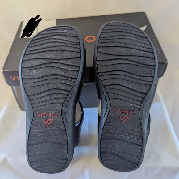 Vionic Tami Pacific Black Metallic Sandals Women's 5 Wide New - Picture 4 of 12